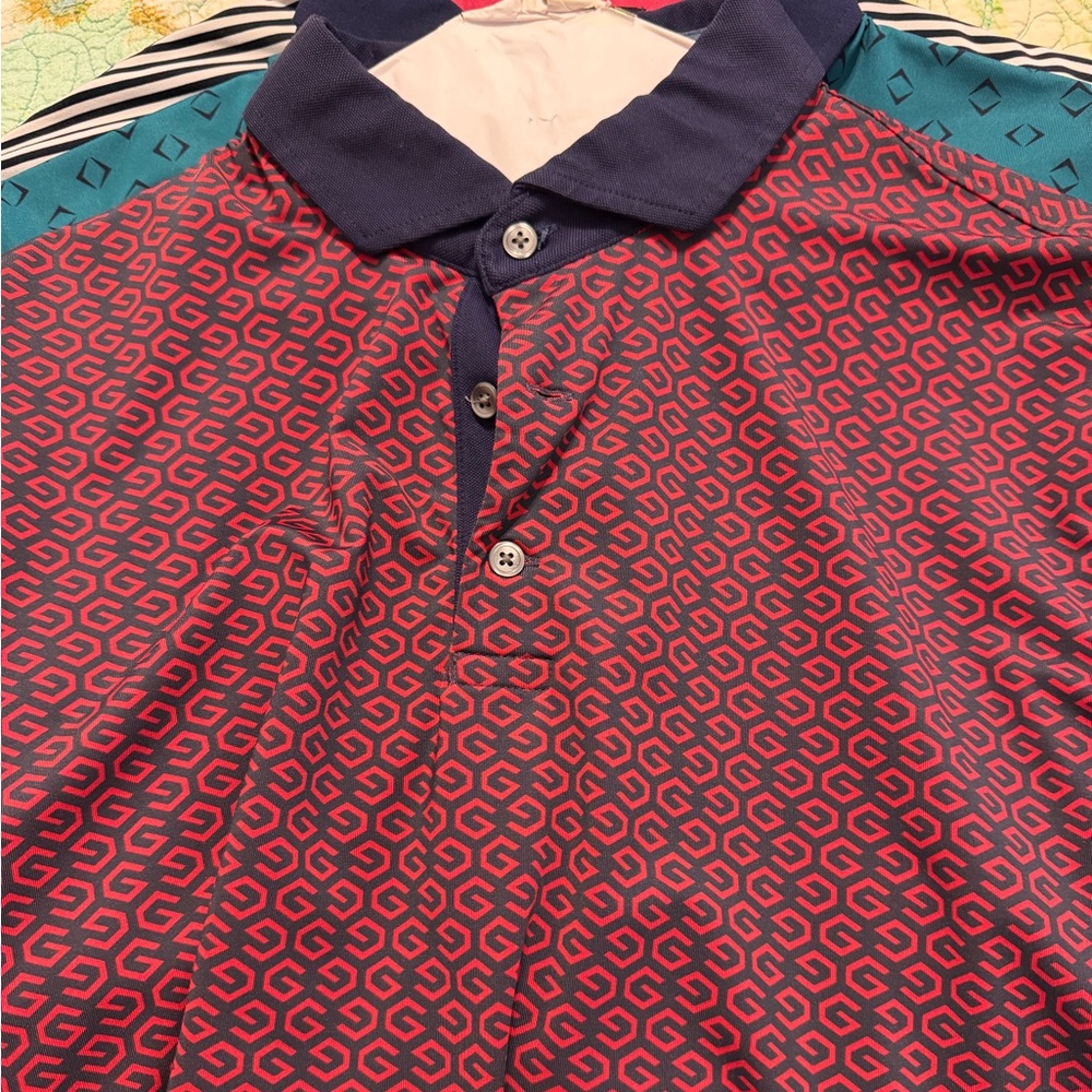 Greyson Red and Navy Geometric Polo